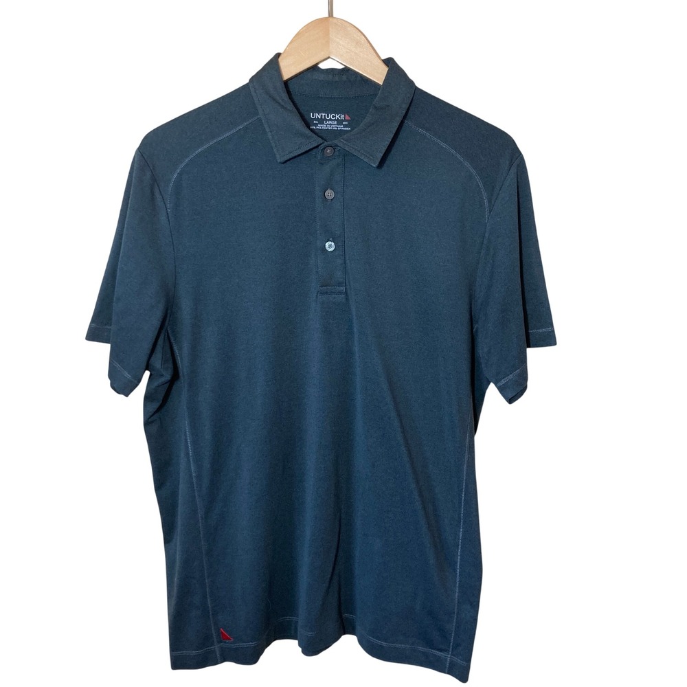 UNTUCKit Men Large Charcoal Gray Performance Golf Short Sleeve Polo Stretch Flex